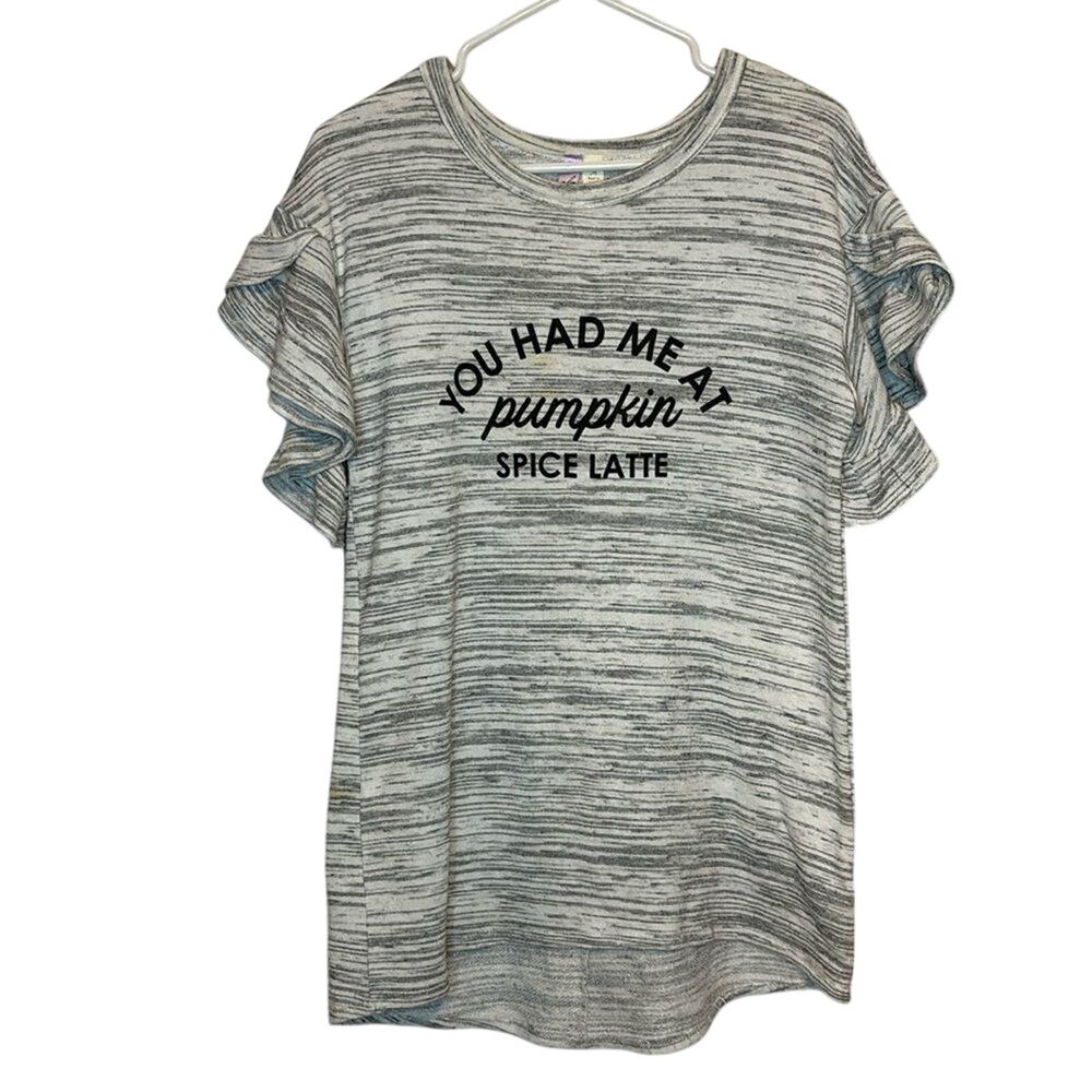 Alya Gray “You Had Me at Pumpkin Spice Latte” Ruffle Sleeve Tee M